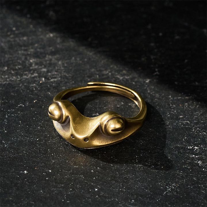 Buddha Stones Vintage Brass Feng Shui Frog Prosperity Adjustable Ring - image 2