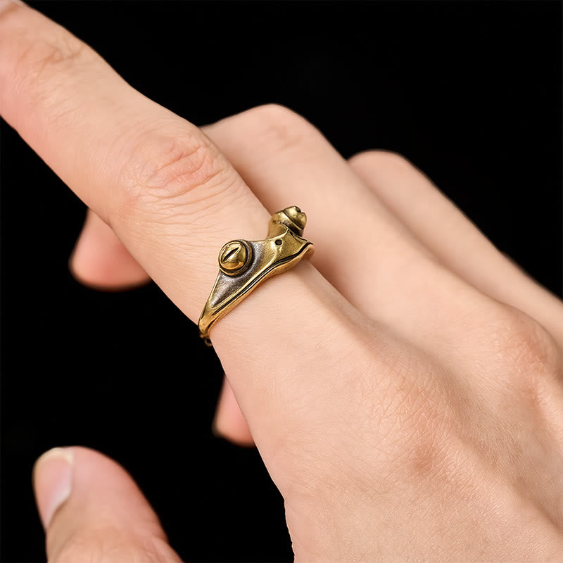 Buddha Stones Vintage Brass Feng Shui Frog Prosperity Adjustable Ring - image 8