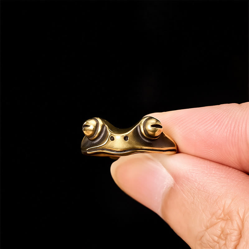 Buddha Stones Vintage Brass Feng Shui Frog Prosperity Adjustable Ring - image 4