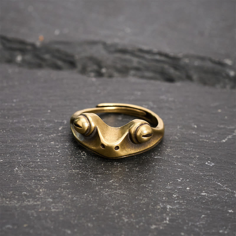Buddha Stones Vintage Brass Feng Shui Frog Prosperity Adjustable Ring - image 3