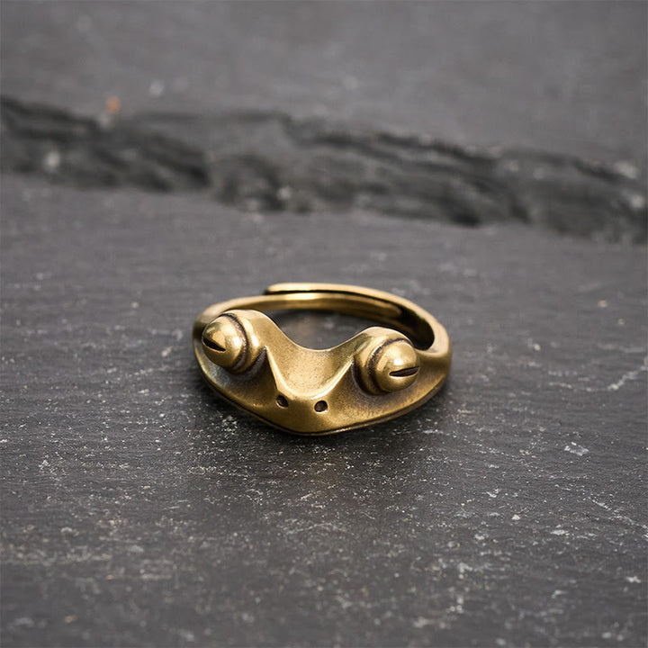 Buddha Stones Vintage Brass Feng Shui Frog Prosperity Adjustable Ring - image 3