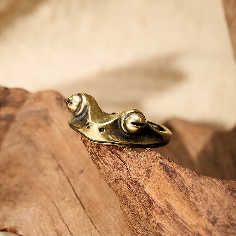 Buddha Stones Vintage Brass Feng Shui Frog Prosperity Adjustable Ring - image 1