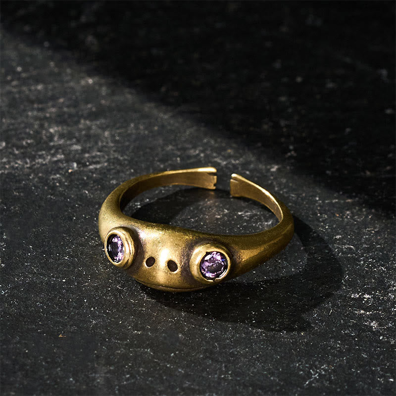 Buddha Stones Vintage Brass Feng Shui Frog Wealth Open Ring - image 12
