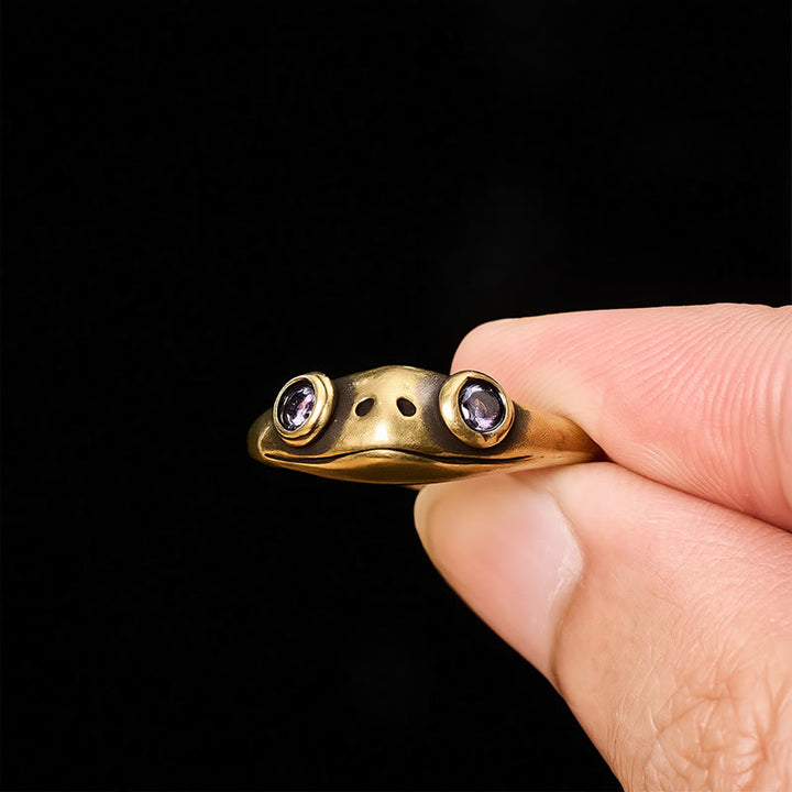 Buddha Stones Vintage Brass Feng Shui Frog Wealth Open Ring - image 13