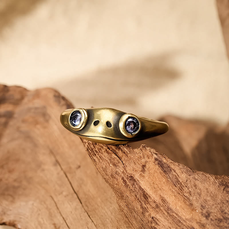 Buddha Stones Vintage Brass Feng Shui Frog Wealth Open Ring - image 10