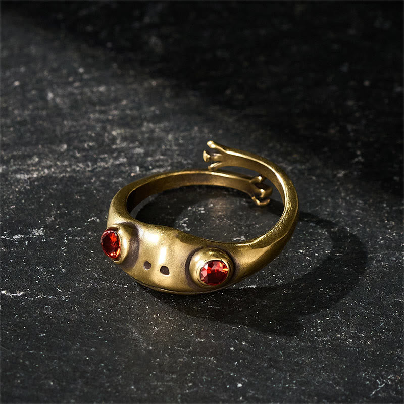 Buddha Stones Vintage Brass Feng Shui Frog Wealth Open Ring - image 3