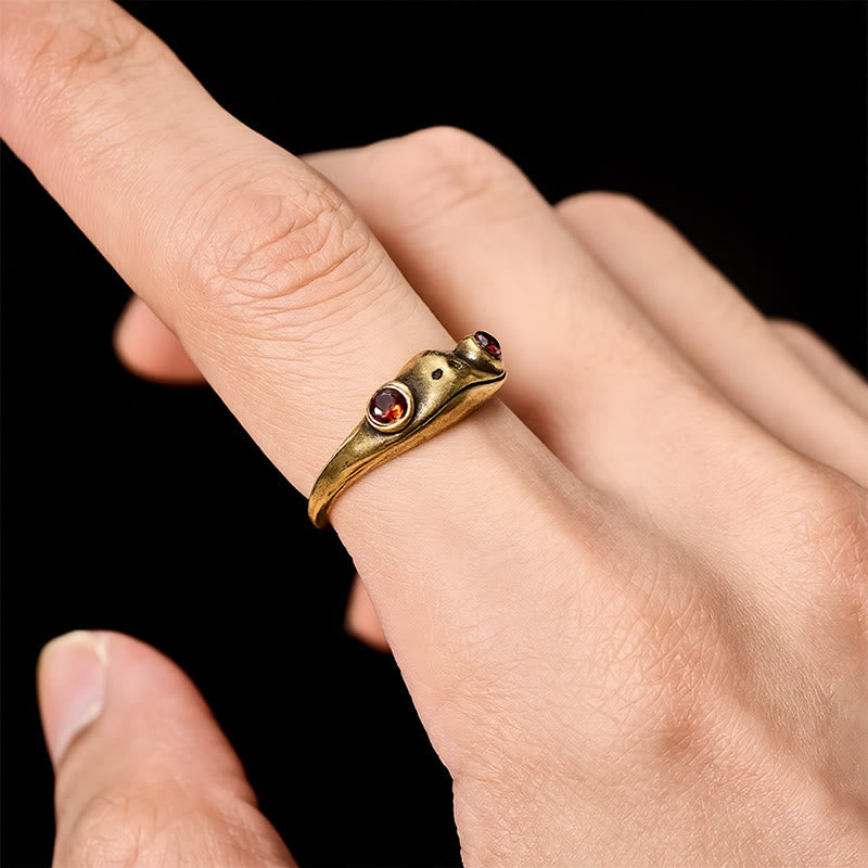 Buddha Stones Vintage Brass Feng Shui Frog Wealth Open Ring - image 8