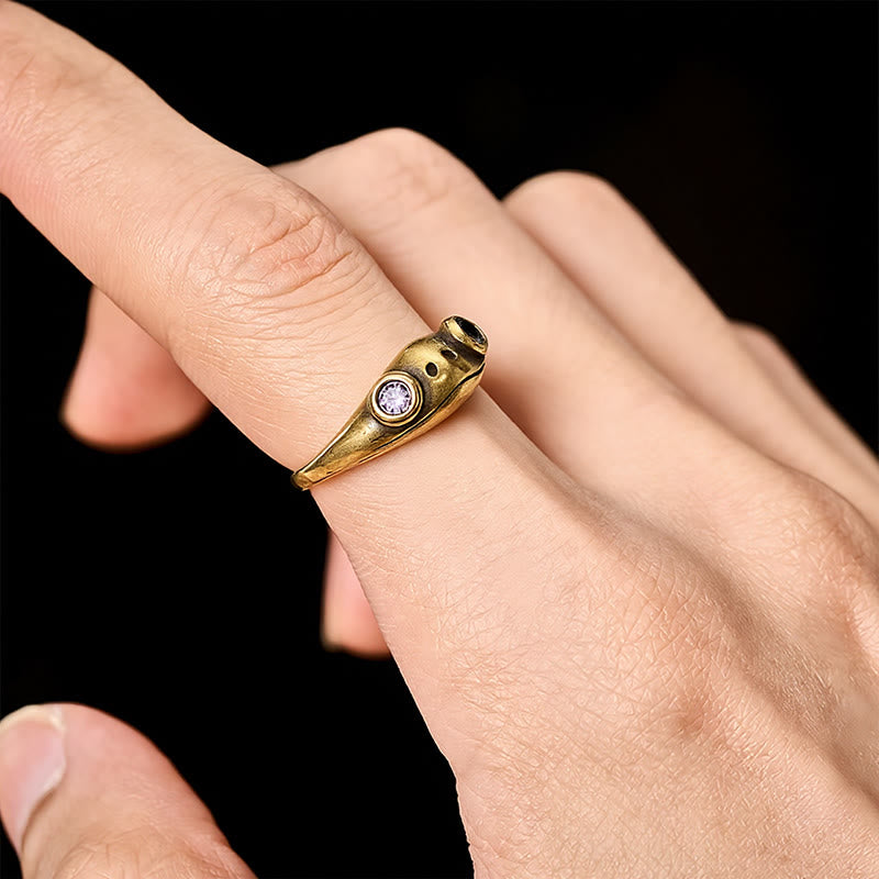 Buddha Stones Vintage Brass Feng Shui Frog Wealth Open Ring - image 14