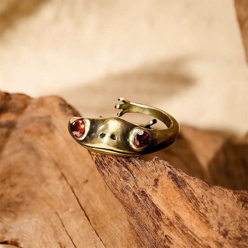 Buddha Stones Vintage Brass Feng Shui Frog Wealth Open Ring - image 1