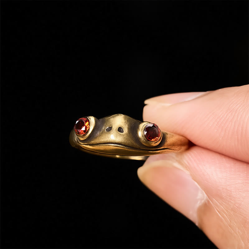 Buddha Stones Vintage Brass Feng Shui Frog Wealth Open Ring - image 4