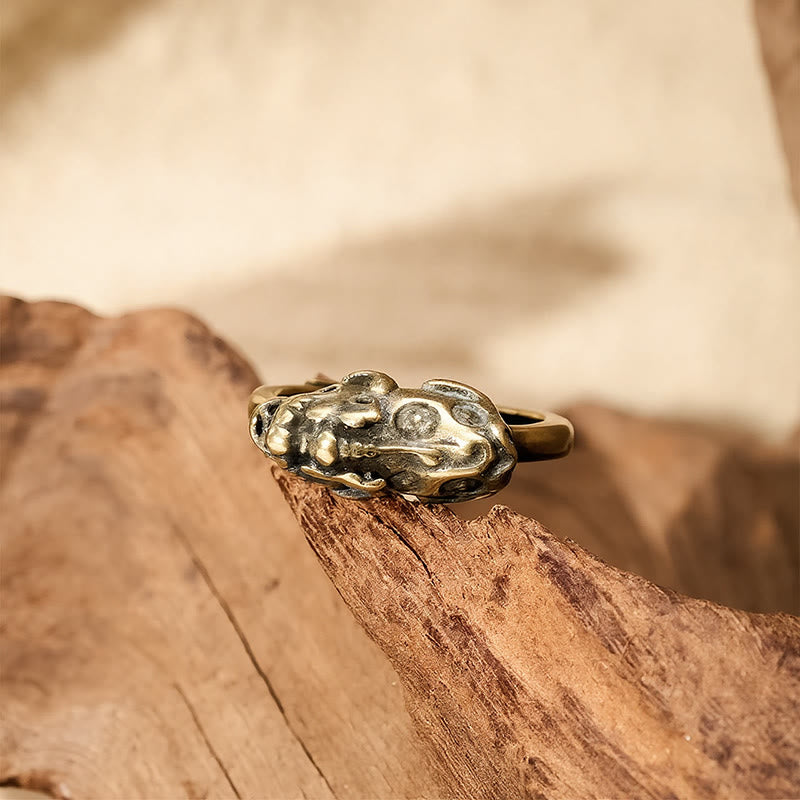 Buddha Stones Brass Pixiu Wealth Auspicioisness Adjustable Ring - image 1