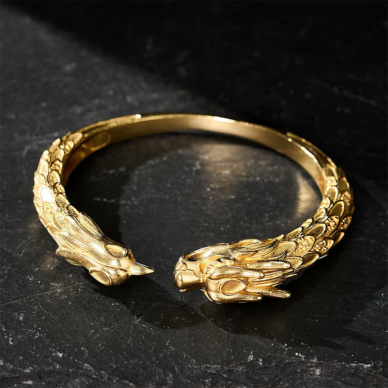 Buddha Stones Antique Brass Dragon and Phoenix Strength Open Cuff Bracelet - image 13