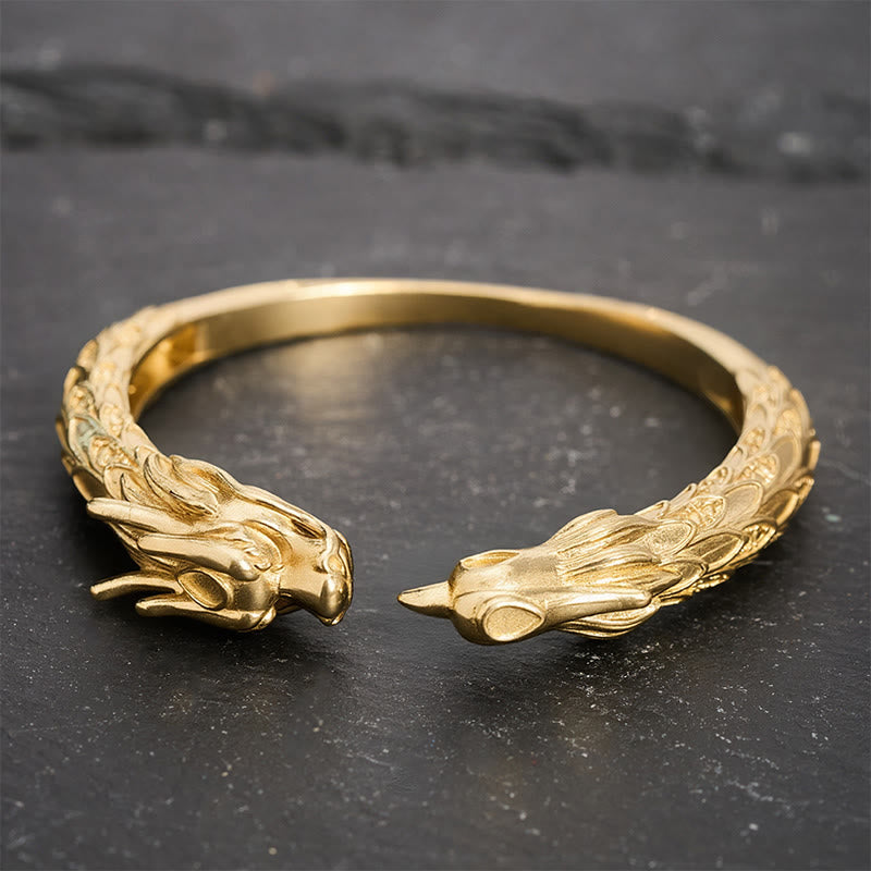 Buddha Stones Antique Brass Dragon and Phoenix Strength Open Cuff Bracelet - image 12