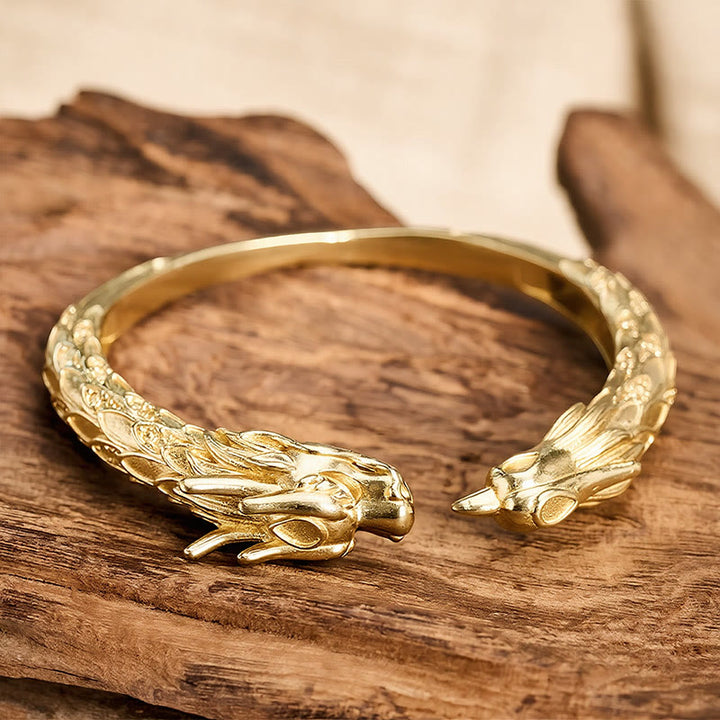 Buddha Stones Antique Brass Dragon and Phoenix Strength Open Cuff Bracelet - image 11