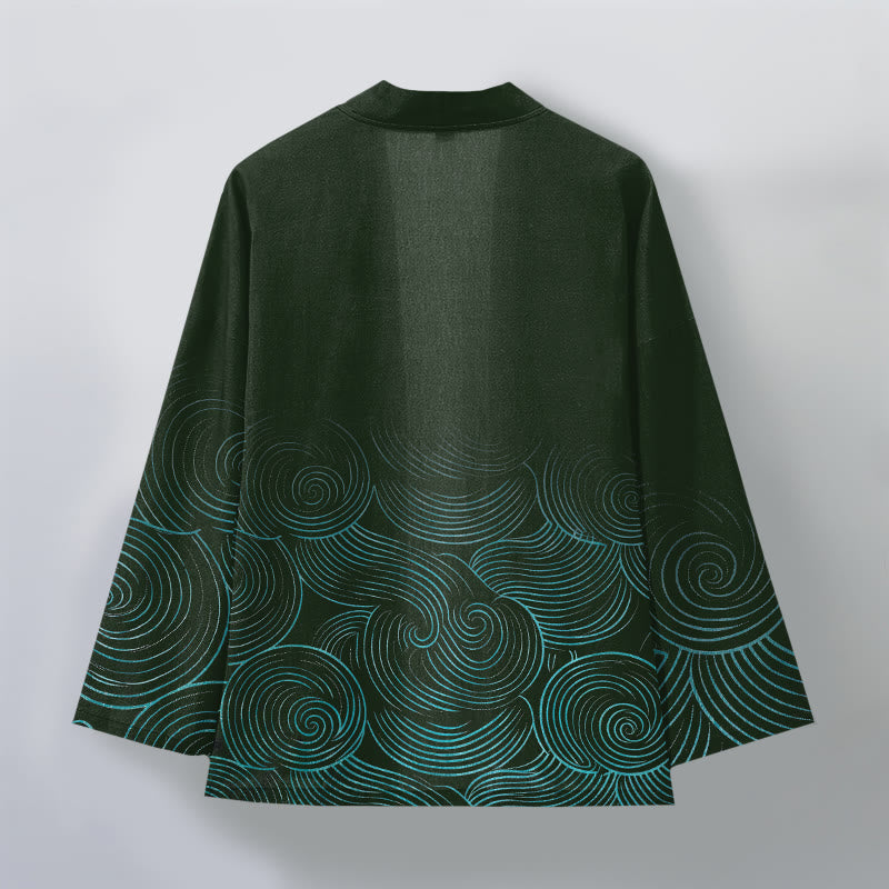 Buddha Stones Cotton Ripple Circle Pattern Open Front Men's Kimono - image 2