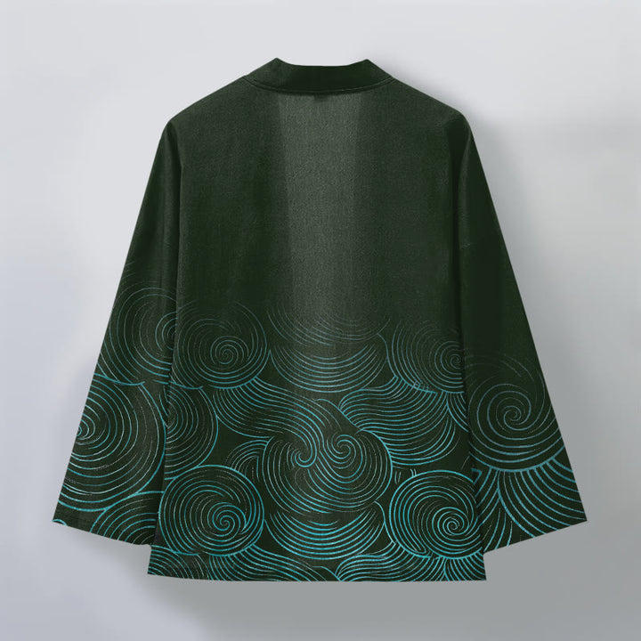 Buddha Stones Cotton Ripple Circle Pattern Open Front Men's Kimono - image 2