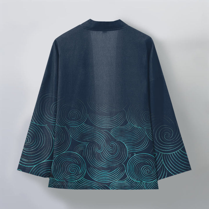 Buddha Stones Cotton Ripple Circle Pattern Open Front Men's Kimono - image 8