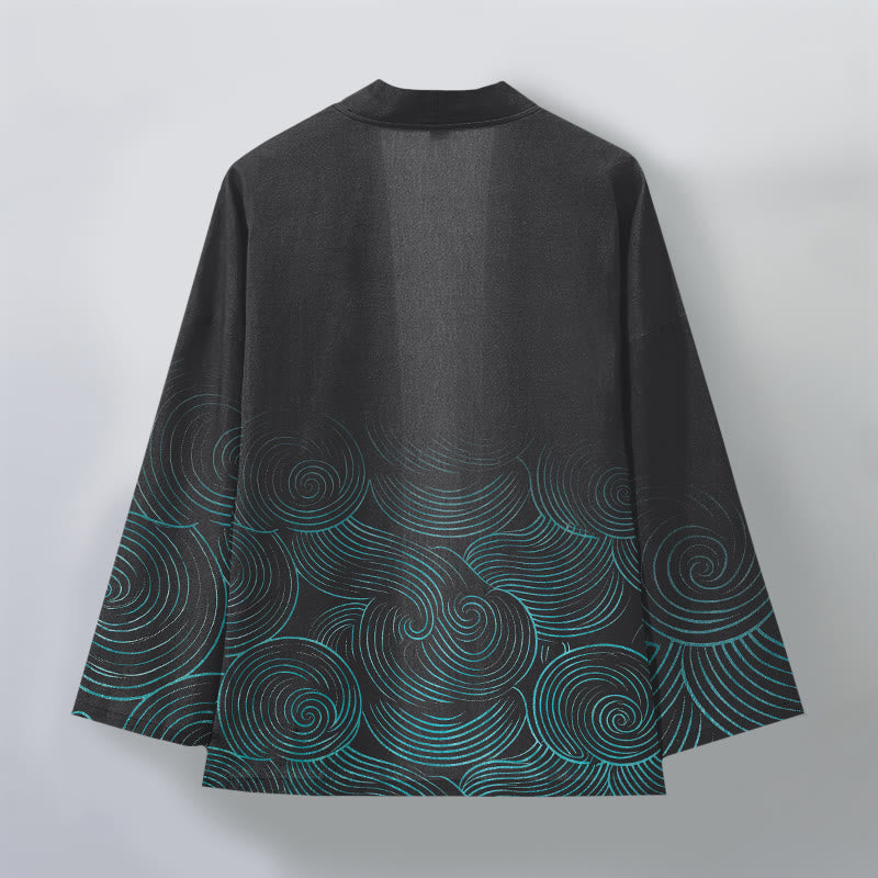 Buddha Stones Cotton Ripple Circle Pattern Open Front Men's Kimono - image 11