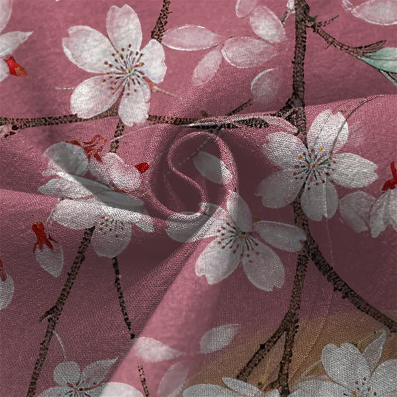Buddha Stones Cotton White Cherry Blossom Pattern Open Front Men's Kimono - image 5