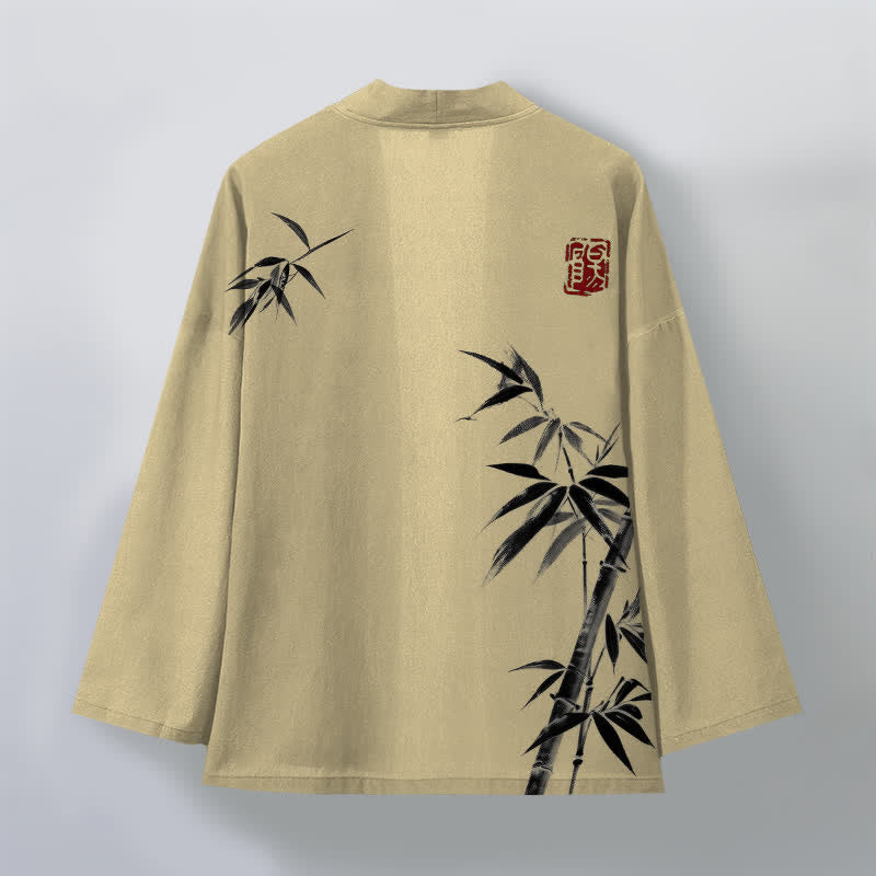 Buddha Stones Cotton Asymmetrical Ink Bamboo Pattern Open Front Men's Kimono - image 2