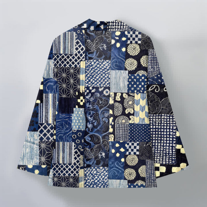 Buddha Stones Cotton Vintage Floral Patchwork Pattern Open Front Men's Kimono - image 2