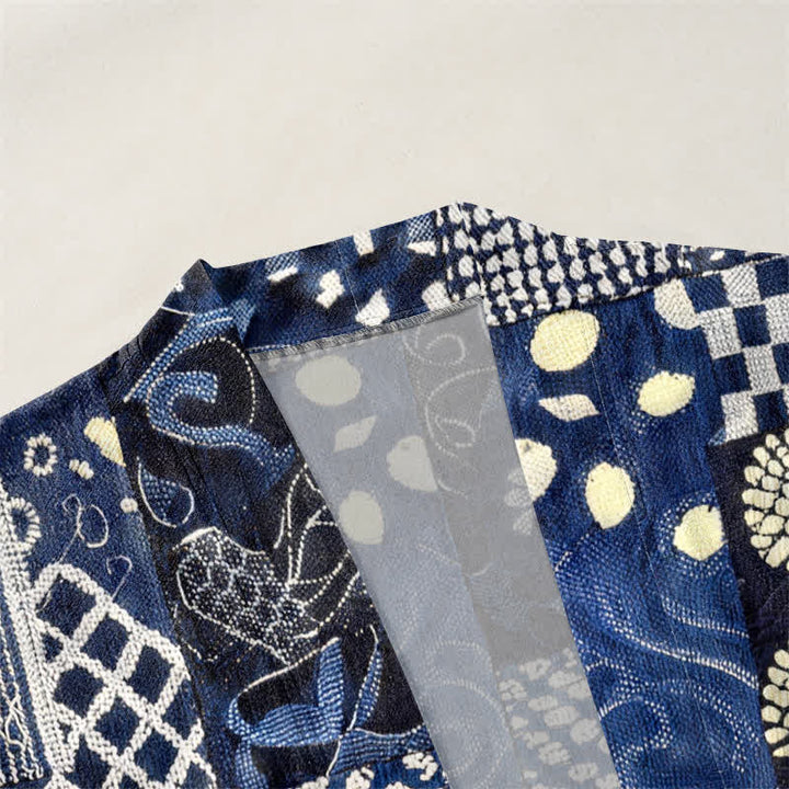 Buddha Stones Cotton Vintage Floral Patchwork Pattern Open Front Men's Kimono - image 3
