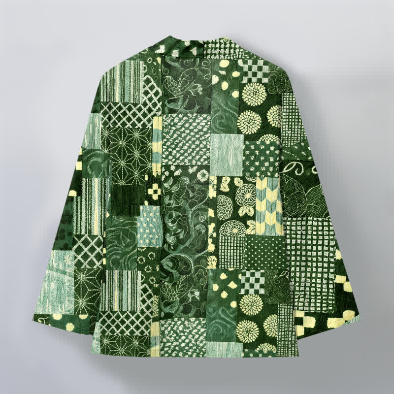 Buddha Stones Cotton Vintage Floral Patchwork Pattern Open Front Men's Kimono - image 11
