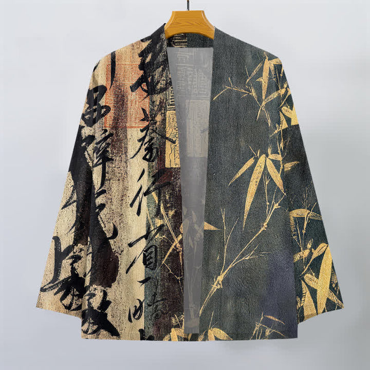 Buddha Stones Cotton Zen Calligraphy Bamboo Pattern Open Front Men's Kimono - image 10