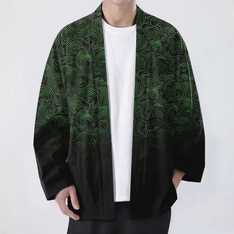 Buddha Stones Cotton Swirl Gradient Pattern Open Front Men's Kimono - DarkGreen - US/UK/AU48，EU58 (4XL) - image 0