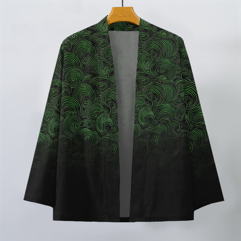 Buddha Stones Cotton Swirl Gradient Pattern Open Front Men's Kimono - image 1