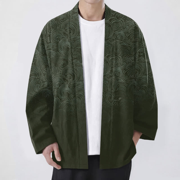 Buddha Stones Cotton Swirl Gradient Pattern Open Front Men's Kimono - DarkOliveGreen - US/UK/AU48，EU58 (4XL) - image 6