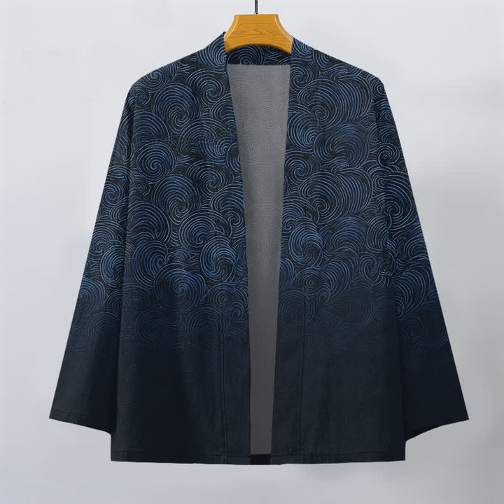 Buddha Stones Cotton Swirl Gradient Pattern Open Front Men's Kimono - image 10
