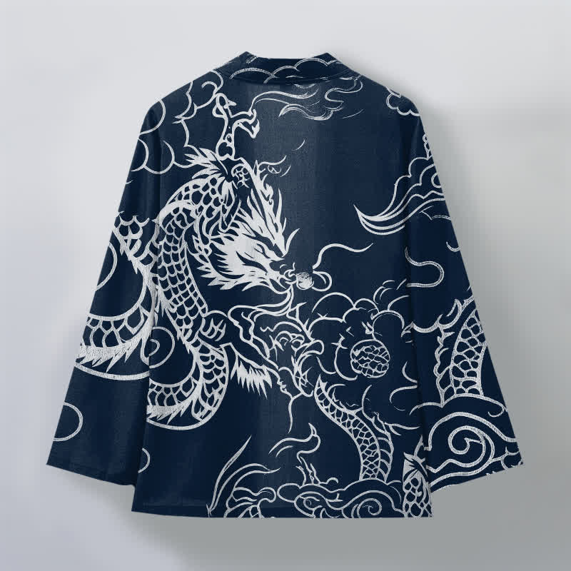 Buddha Stones Cotton Traditional Dragon Cloud Pattern Open Front Men's Kimono - image 2