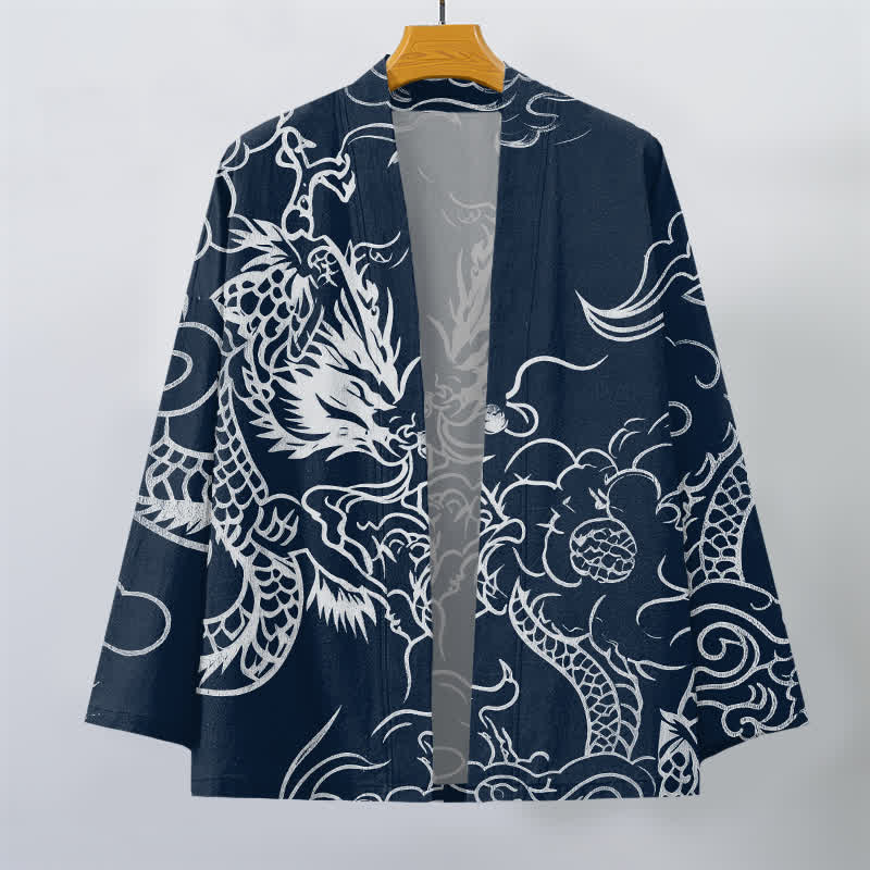 Buddha Stones Cotton Traditional Dragon Cloud Pattern Open Front Men's Kimono - image 1