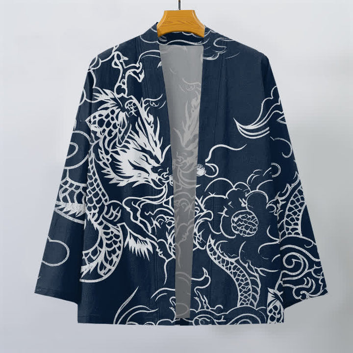 Buddha Stones Cotton Traditional Dragon Cloud Pattern Open Front Men's Kimono - image 1