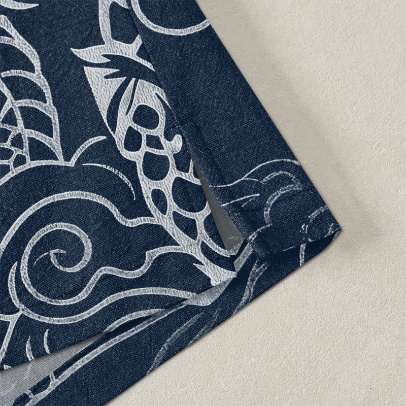 Buddha Stones Cotton Traditional Dragon Cloud Pattern Open Front Men's Kimono - image 4