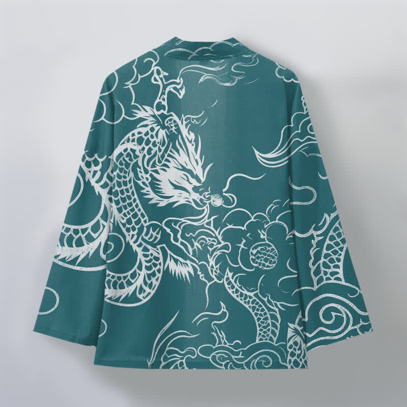 Buddha Stones Cotton Traditional Dragon Cloud Pattern Open Front Men's Kimono - image 8