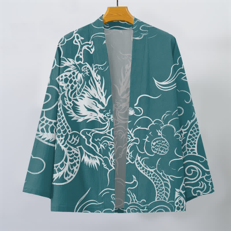 Buddha Stones Cotton Traditional Dragon Cloud Pattern Open Front Men's Kimono - image 7