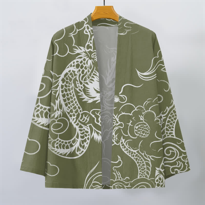 Buddha Stones Cotton Traditional Dragon Cloud Pattern Open Front Men's Kimono - image 10