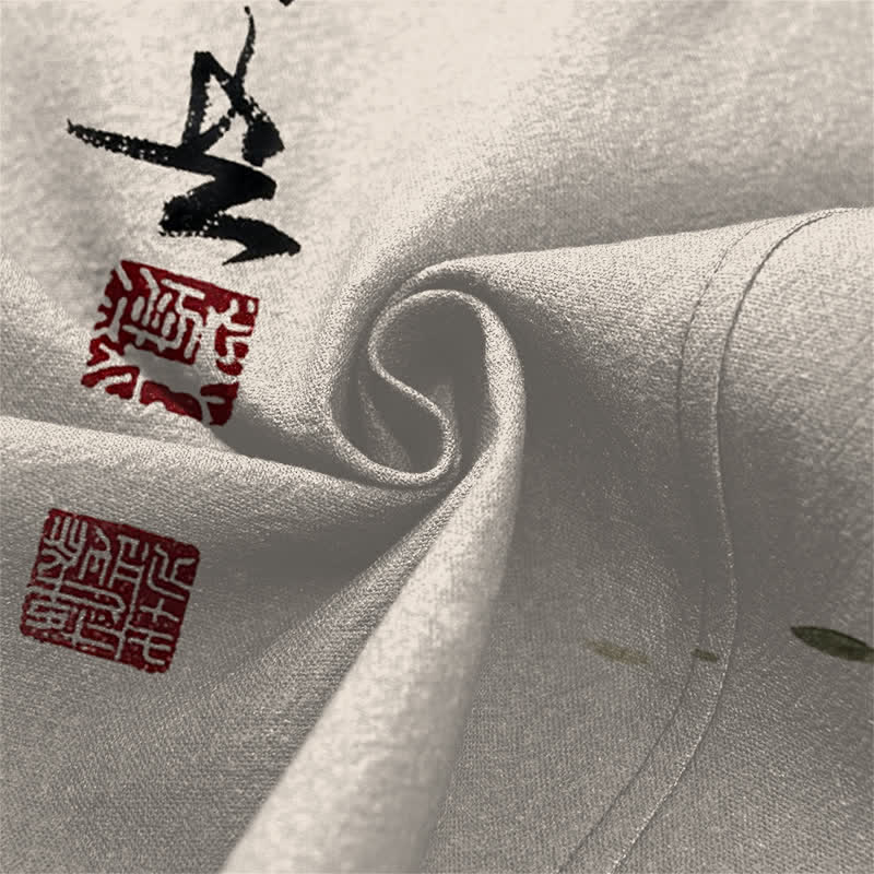 Buddha Stones Cotton Red Black Koi Lotus Pattern Open Front Men's Kimono - image 5