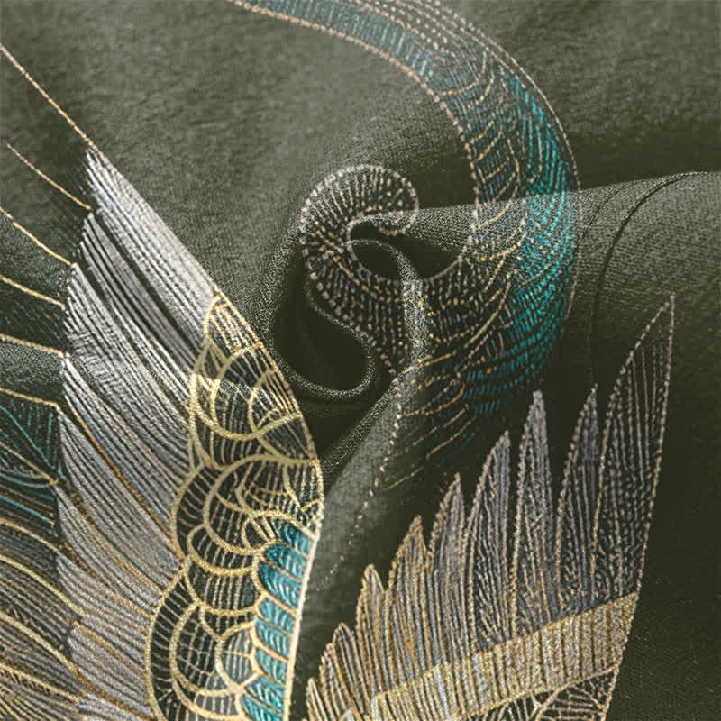 Buddha Stones Cotton Golden Crane Sea Cloud Pattern Open Front Men's Kimono - image 5