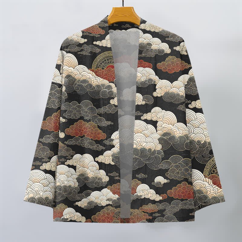 Buddha Stones Cotton Auspicious Cloud Tide Pattern Open Front Men's Kimono - image 1