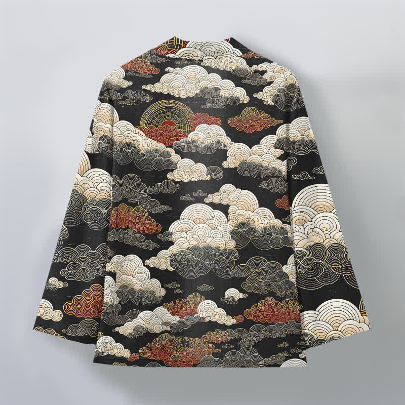 Buddha Stones Cotton Auspicious Cloud Tide Pattern Open Front Men's Kimono - image 2