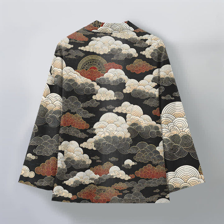 Buddha Stones Cotton Auspicious Cloud Tide Pattern Open Front Men's Kimono - image 2