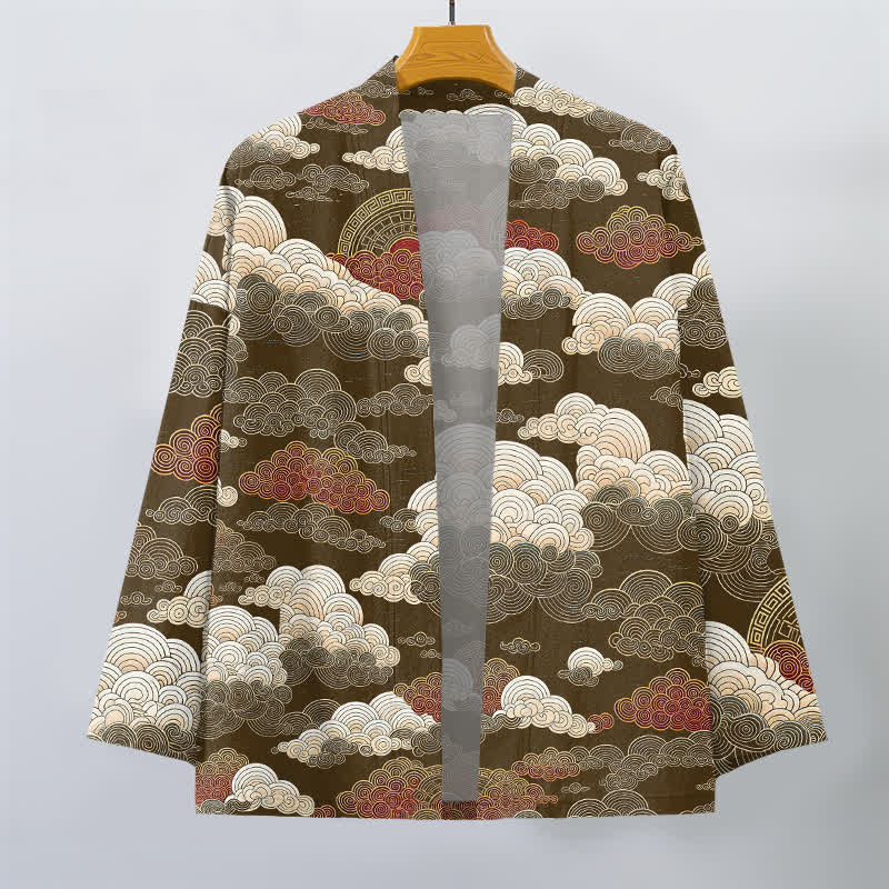 Buddha Stones Cotton Auspicious Cloud Tide Pattern Open Front Men's Kimono - image 7