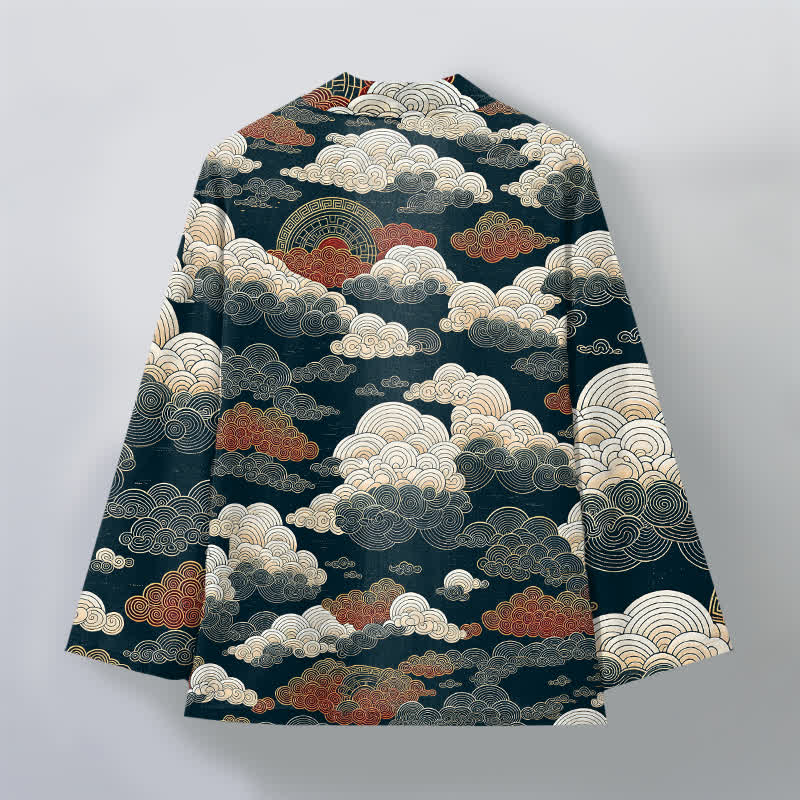 Buddha Stones Cotton Auspicious Cloud Tide Pattern Open Front Men's Kimono - image 11