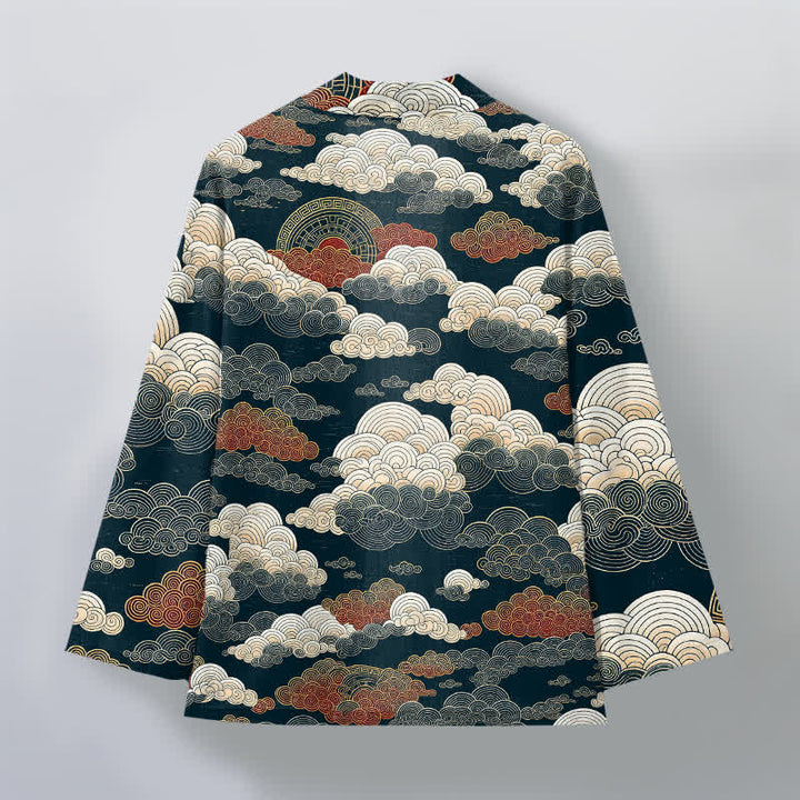 Buddha Stones Cotton Auspicious Cloud Tide Pattern Open Front Men's Kimono - image 11