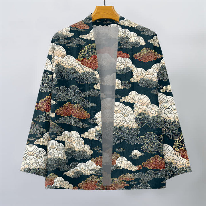 Buddha Stones Cotton Auspicious Cloud Tide Pattern Open Front Men's Kimono - image 10