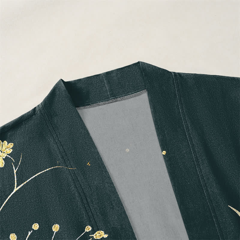 Buddha Stones Cotton Dragon Tide Florals Pattern Open Front Men's Kimono - image 3