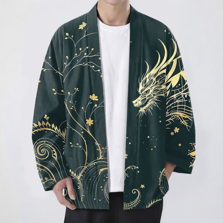 Buddha Stones Cotton Dragon Tide Florals Pattern Open Front Men's Kimono - Teal - US/UK/AU48，EU58 (4XL) - image 0
